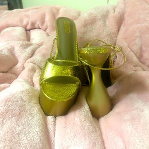 Ego Brand “BiteMe” Snake Skin Gold Heels - Brand New